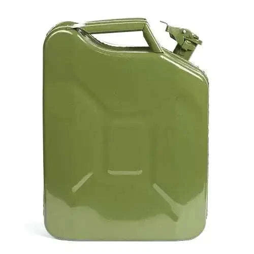 Military Green Jerry Can, durable metal, 20 liters capacity, ideal for fuel storage and transportation
