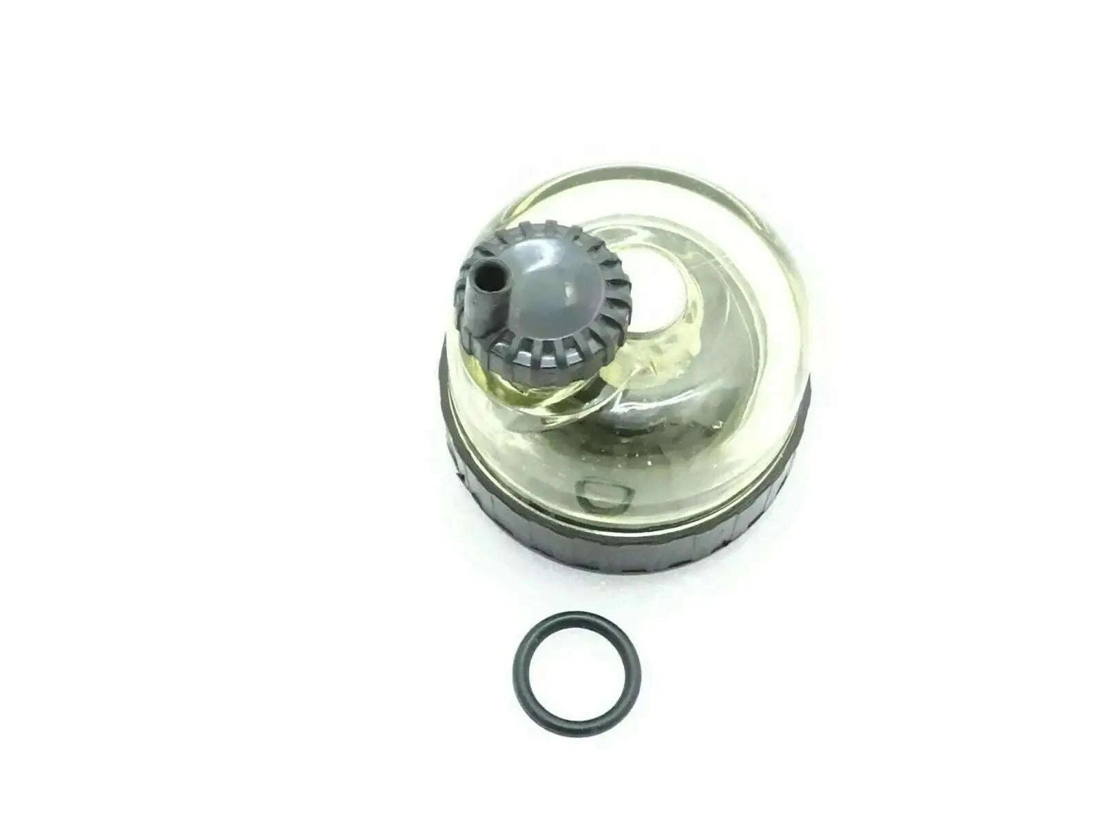 Round metal bowl assembly with clear cap and rubber O-ring seal