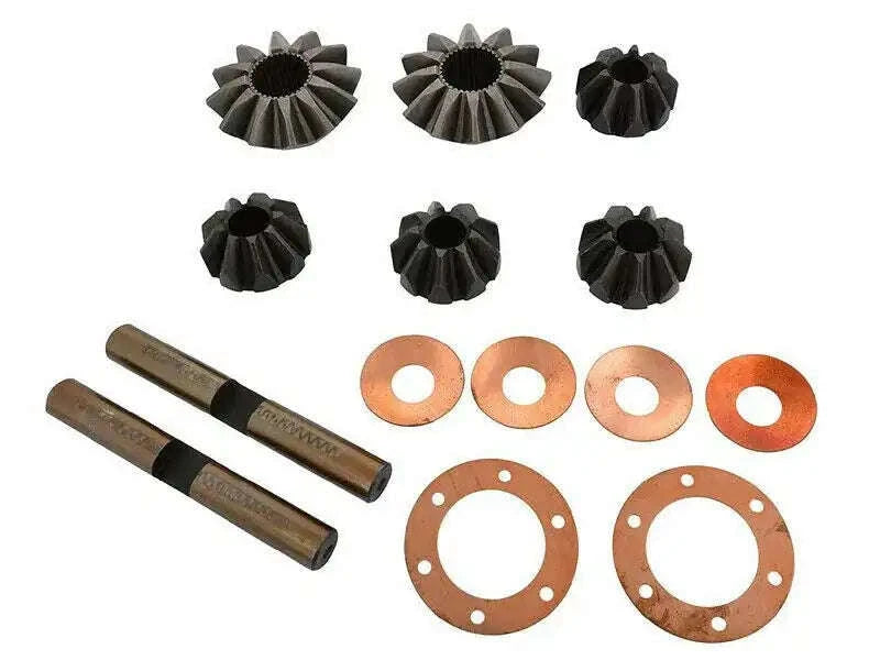 Differential gear set parts: metal gears, shafts, and copper gaskets