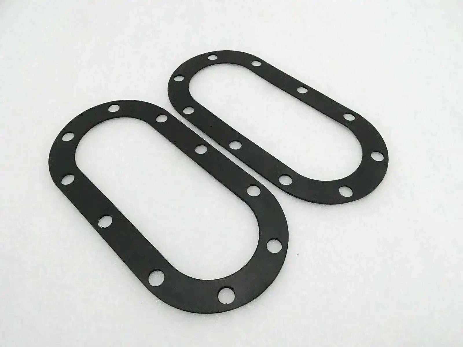 Hydraulic tank gasket pair, black oval rubber seals with bolt holes