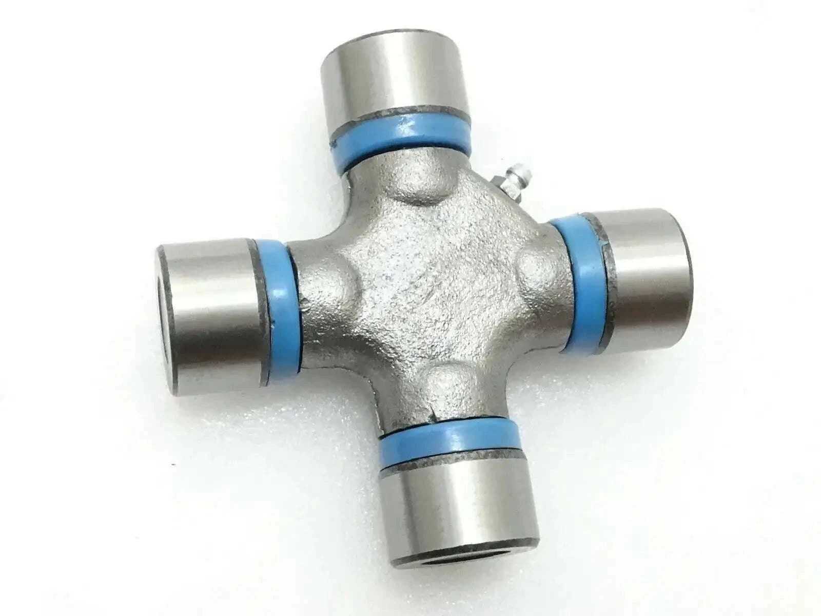 Metal universal joint with blue rubber seals and four cross caps