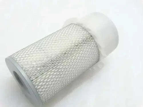 Cylindrical air filter element with mesh core and white end caps
