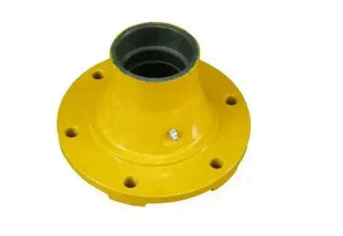 Yellow 2WD front hub with flange bolt holes and central axle opening