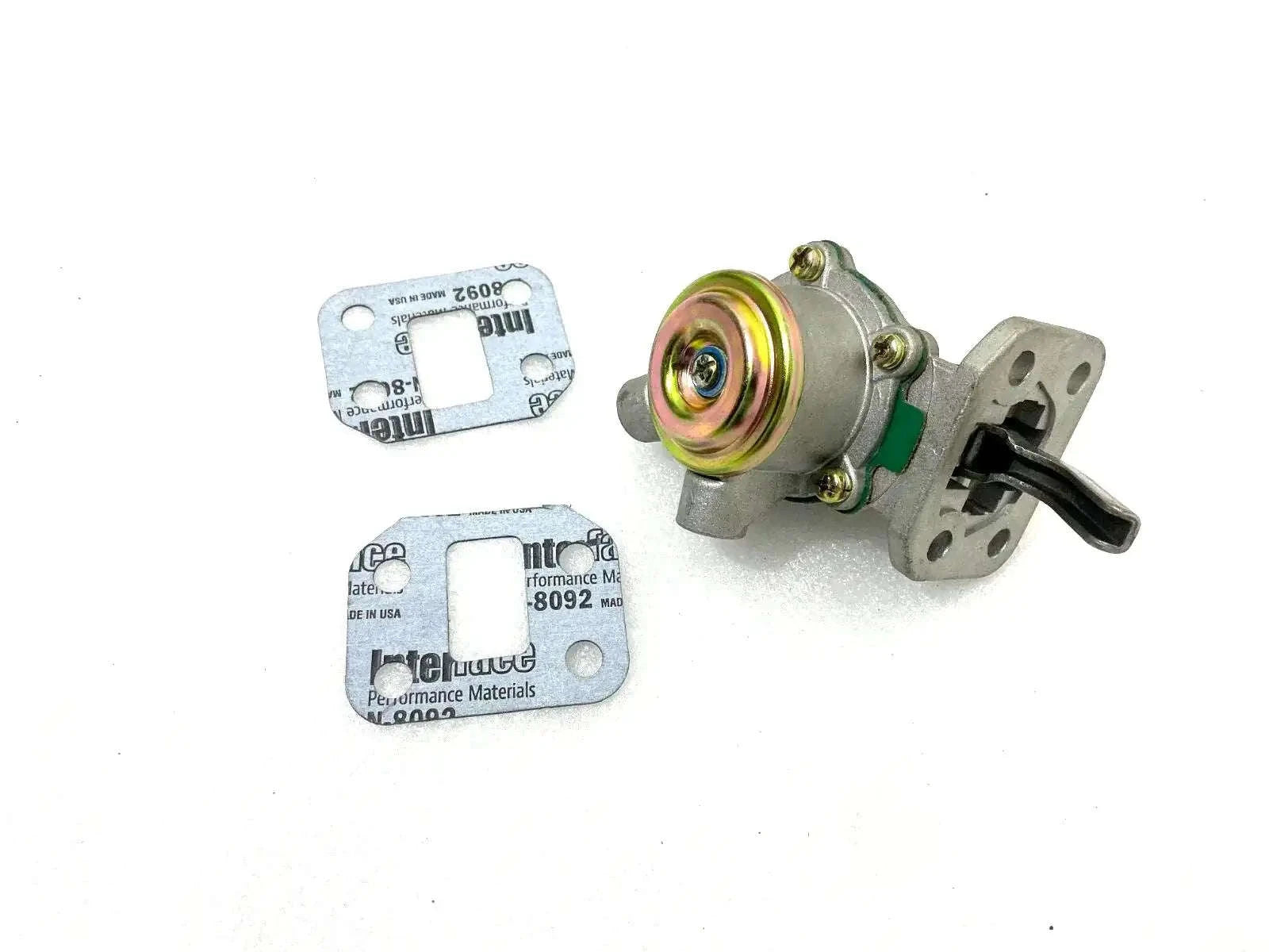 Fuel lift pump with lever and mounting flange, with two flat gaskets