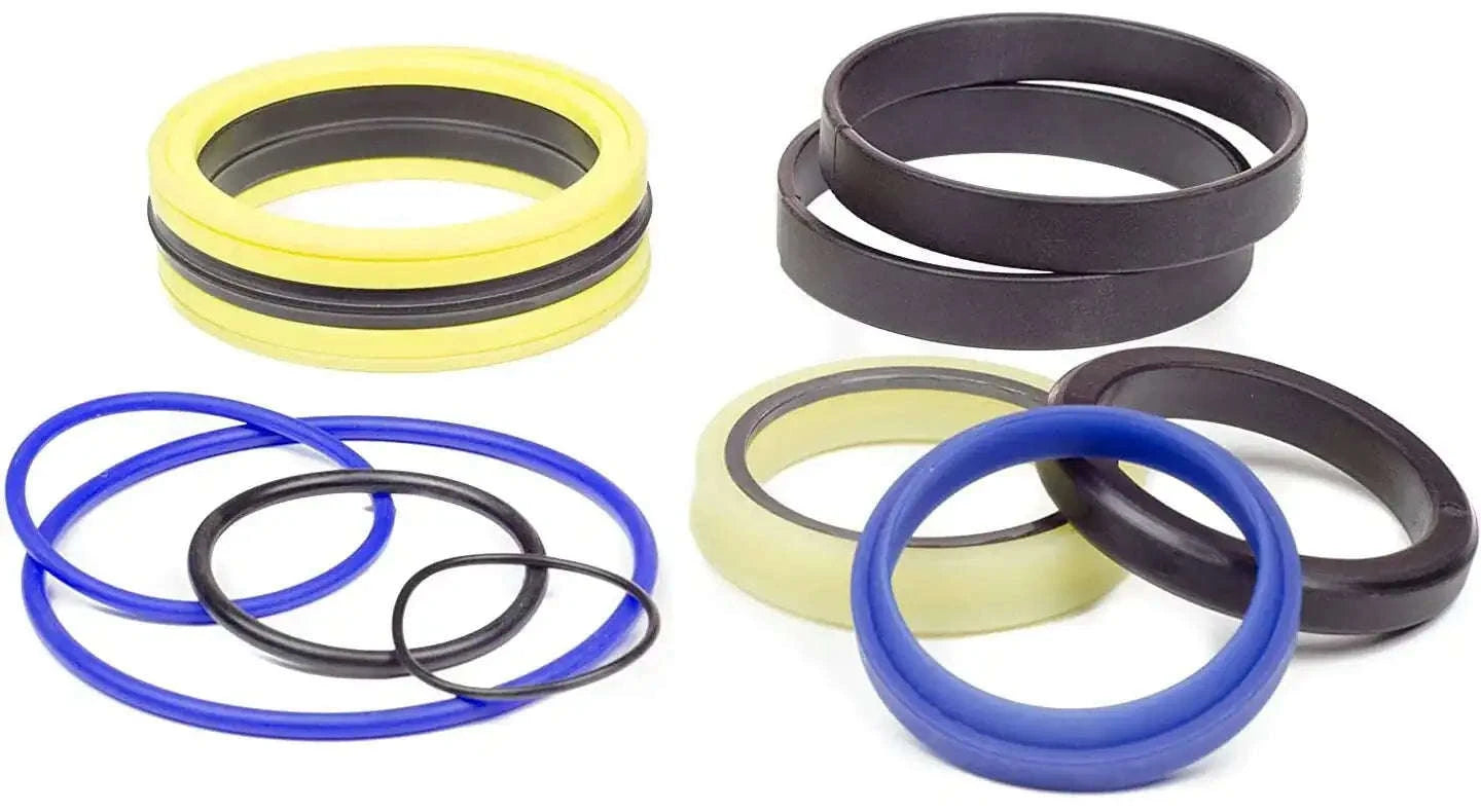 Hydraulic slew cylinder seal kit with blue, yellow, black, and beige O-rings