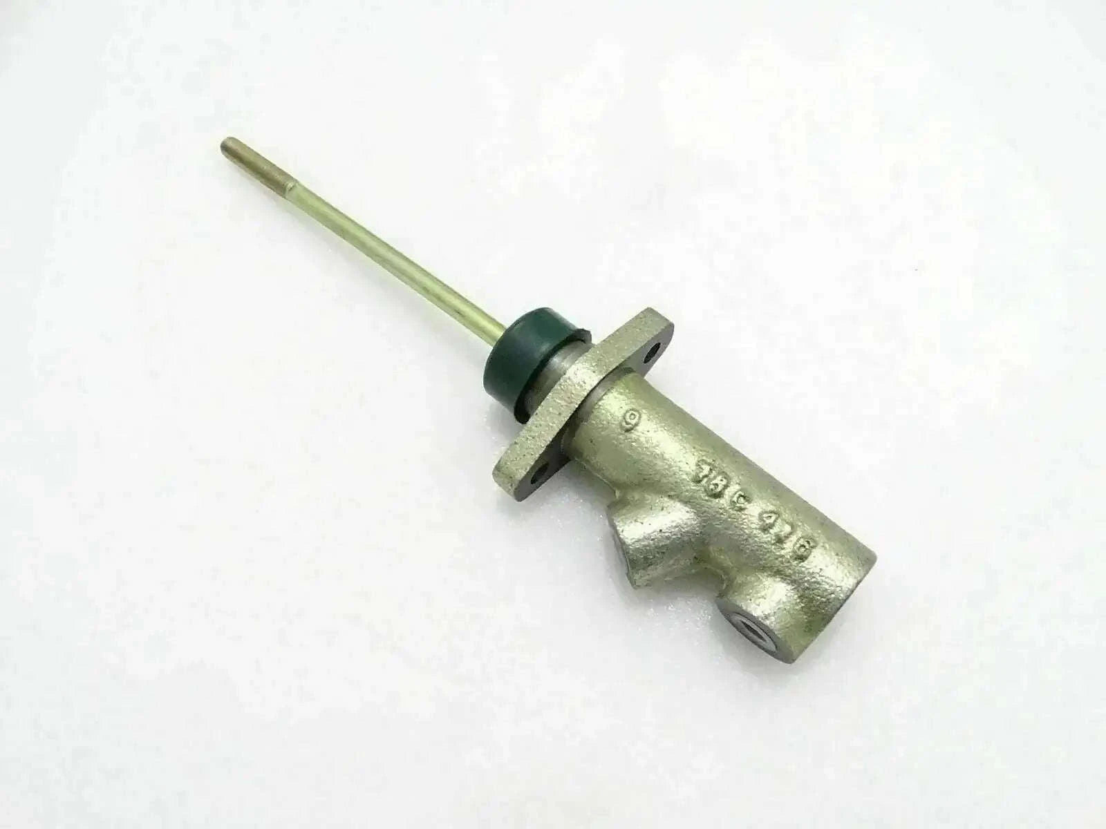 Brake master cylinder with push rod, metallic silver and dark rubber seal