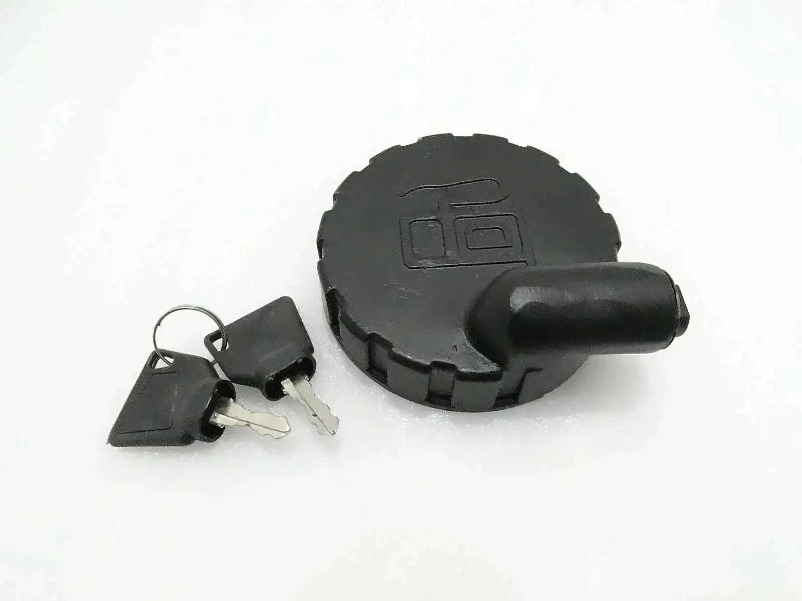 Fuel tank lock cover cap with 2 keys, black circular cap and keyring