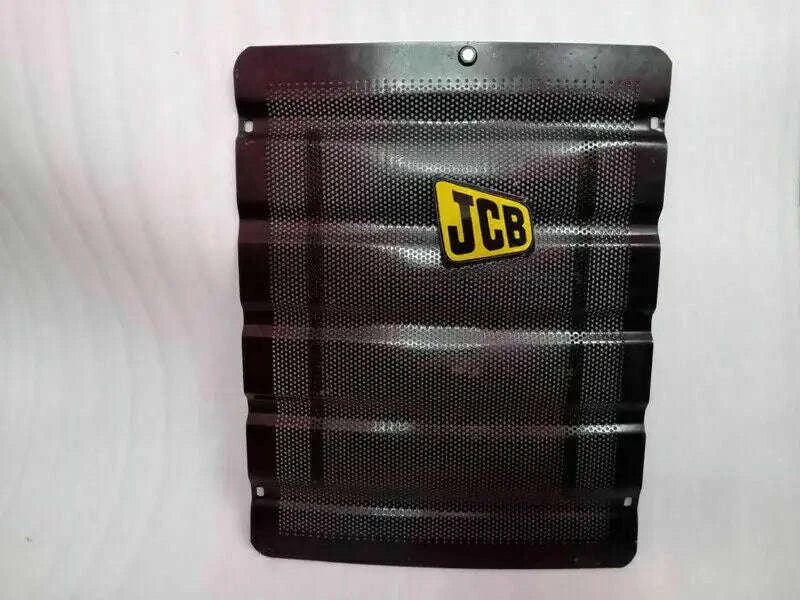 Front grill panel with JCB logo, perforated black mesh, part 123/00428