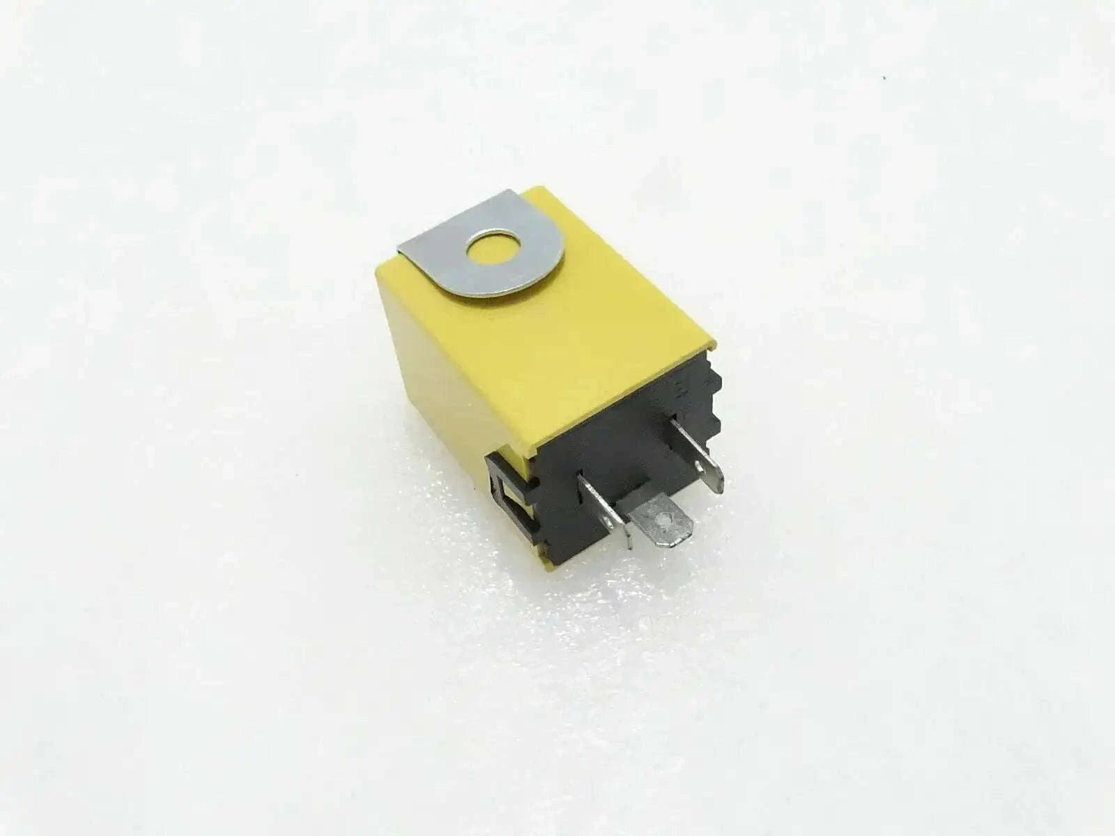 Yellow hazard relay with mounting hole and connector pins