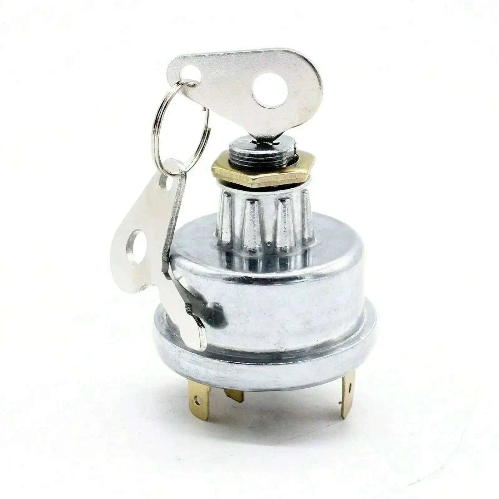 Ignition switch with keys, silver metal cylinder and mounting bracket