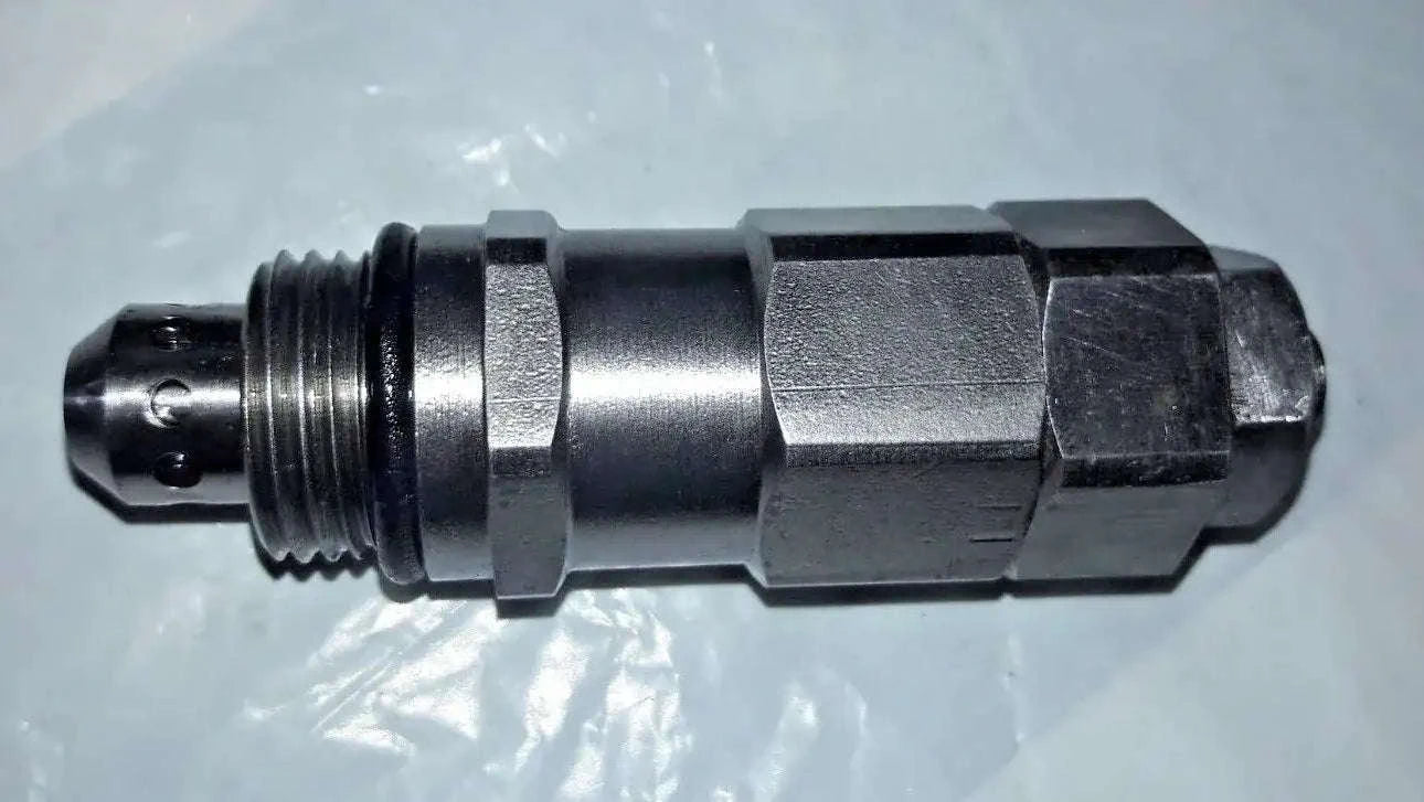 Main relief valve with threaded end and hex fitting, metallic gray