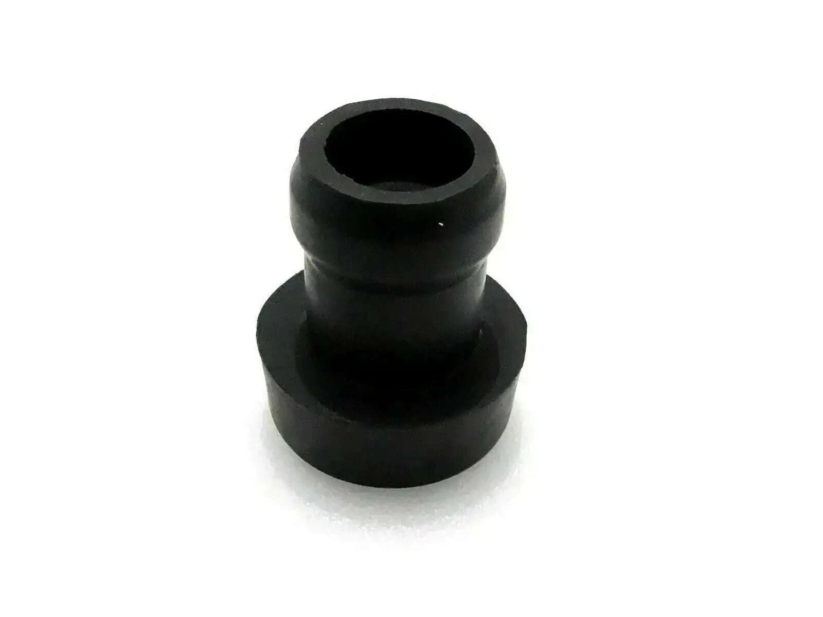 Black rubber cab mounting bushing with stepped cylindrical shape