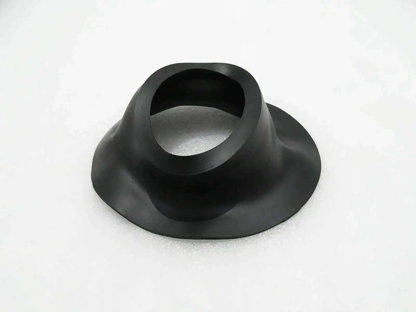 Rubber seal with flared base and circular opening, dark black