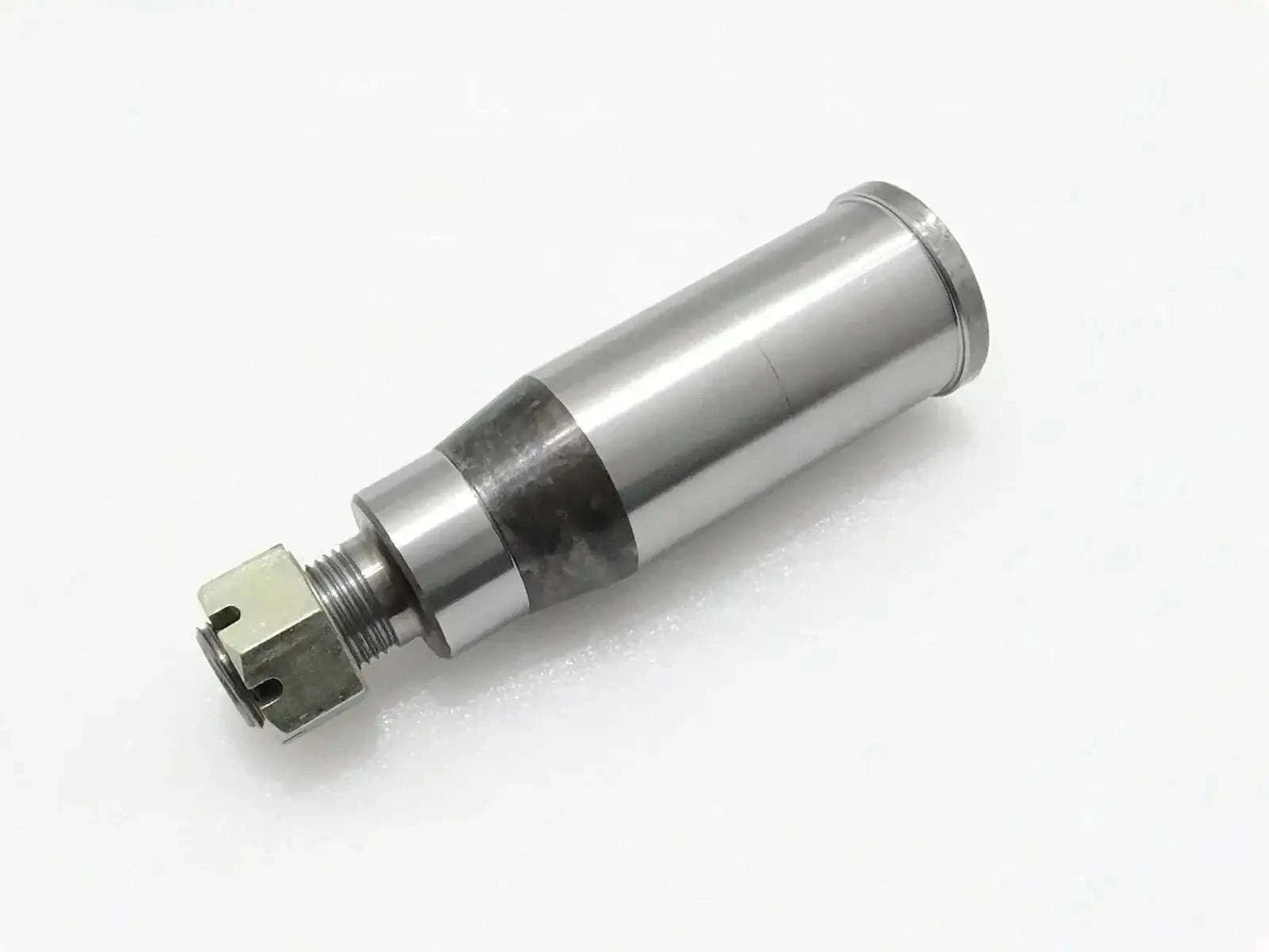 JCB stub axle with nut, metallic cylindrical shaft with threaded end