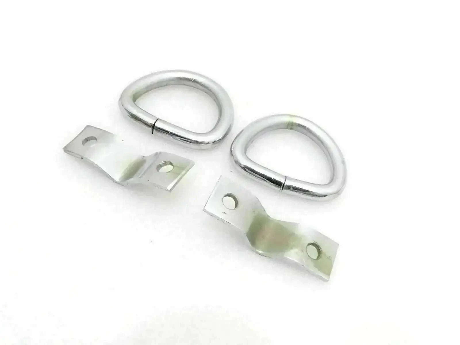 Chrome towing hook brackets pair with D-ring pull loops and mounting hardware