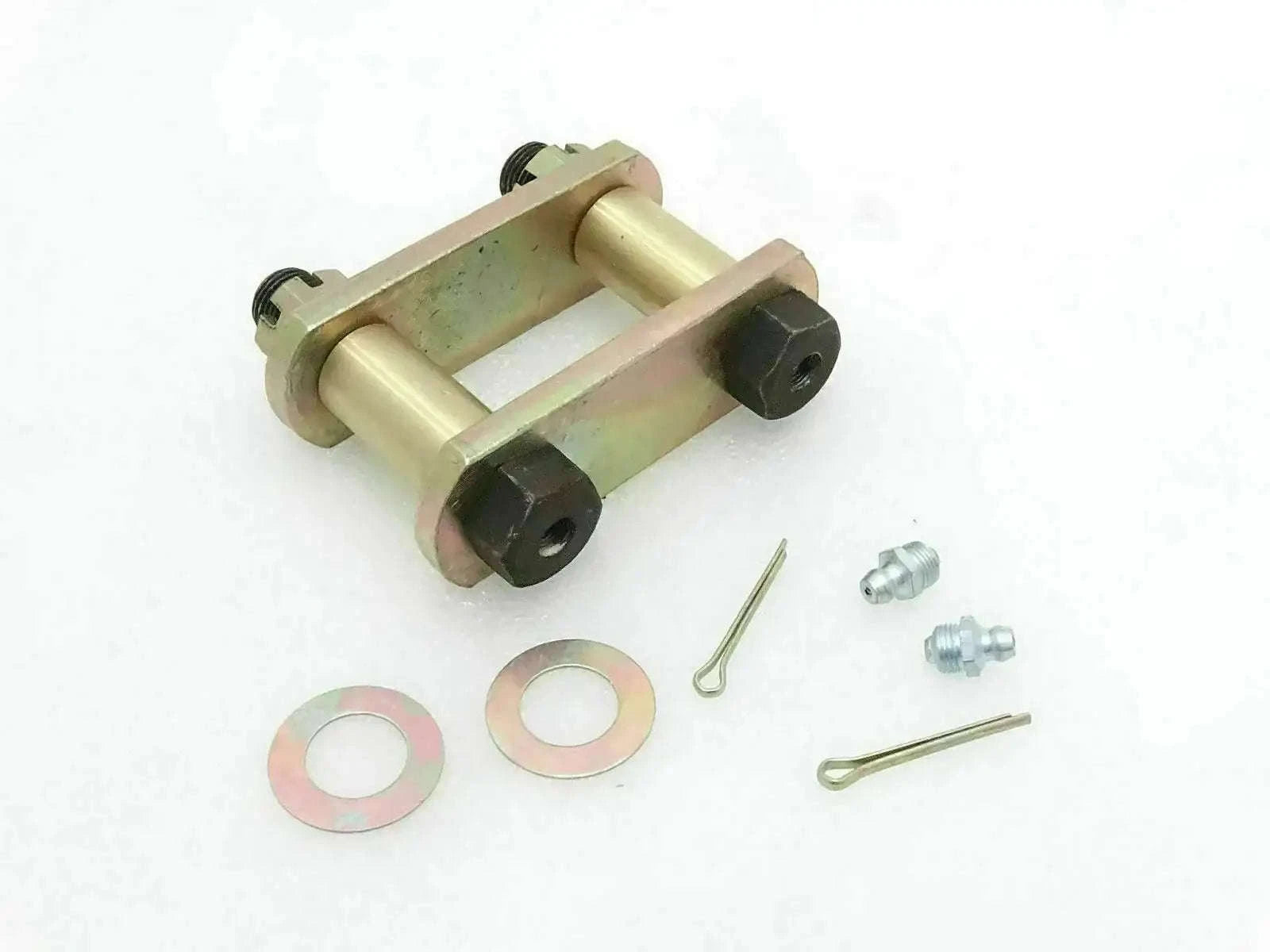 Front leaf spring shackle kit with two shackles and mounting hardware