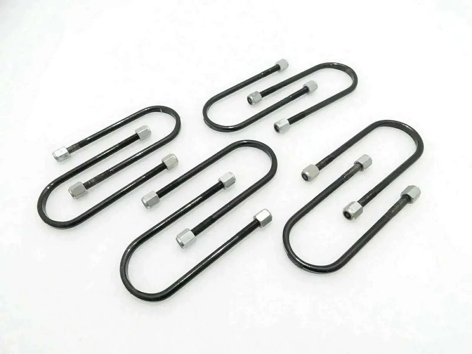 Suspension leaf spring U-bolt clip set of 8, black U-clips with silver bolts
