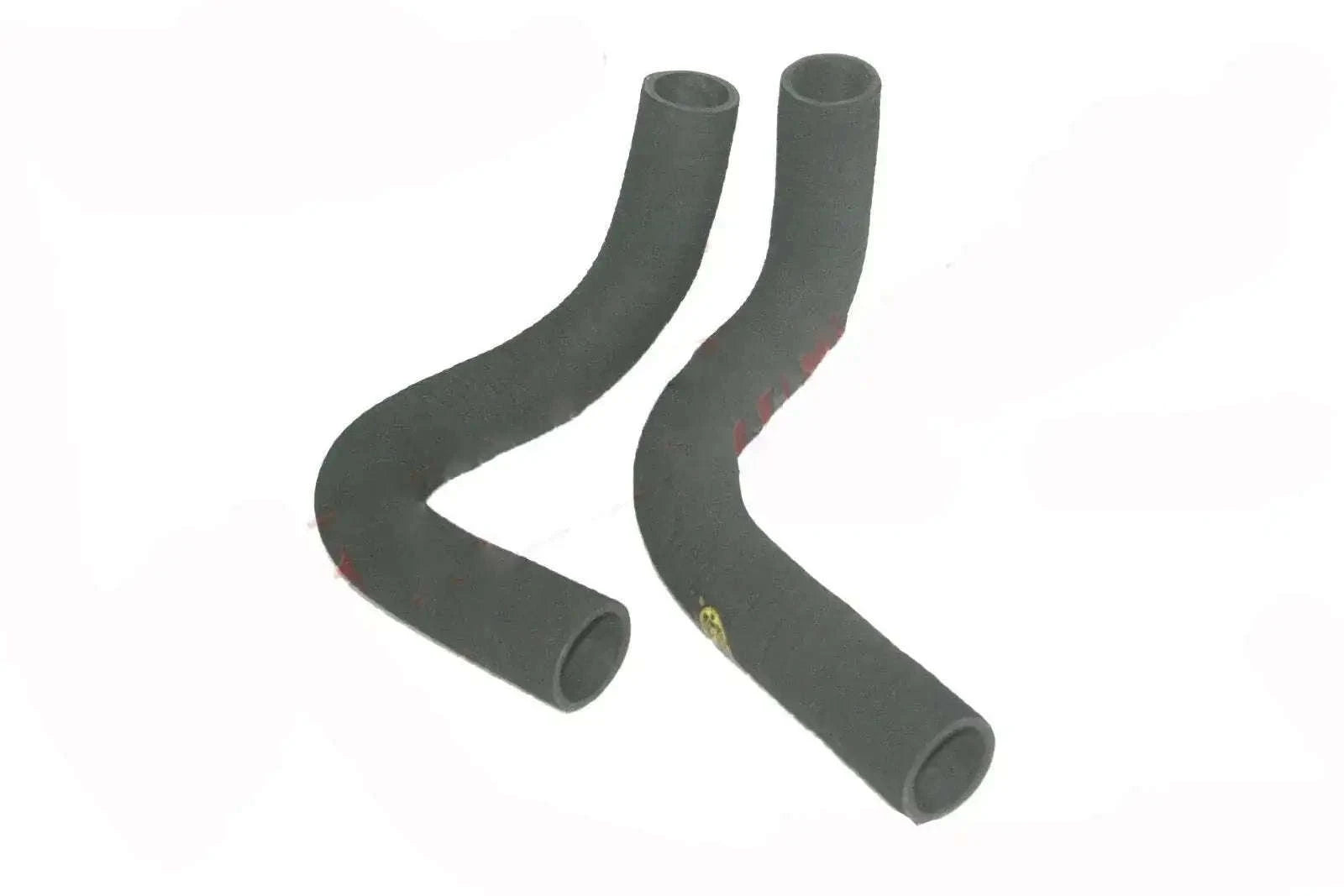 Radiator hose set of 2, dark gray rubber curved hoses with end fittings