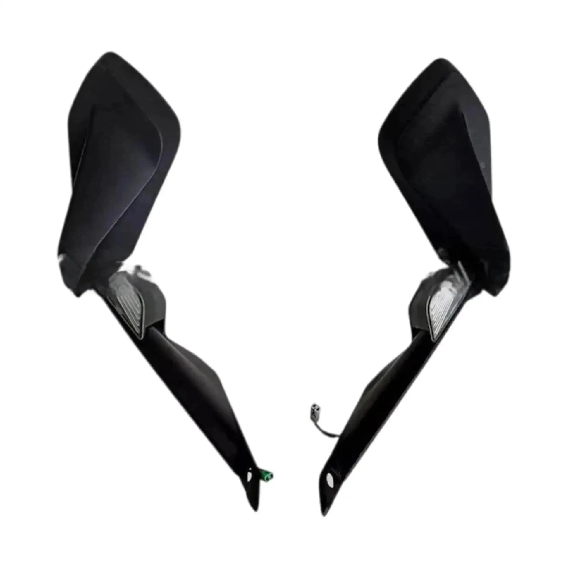 Rear view mirror set with black covers, tinted lenses, and small indicator details