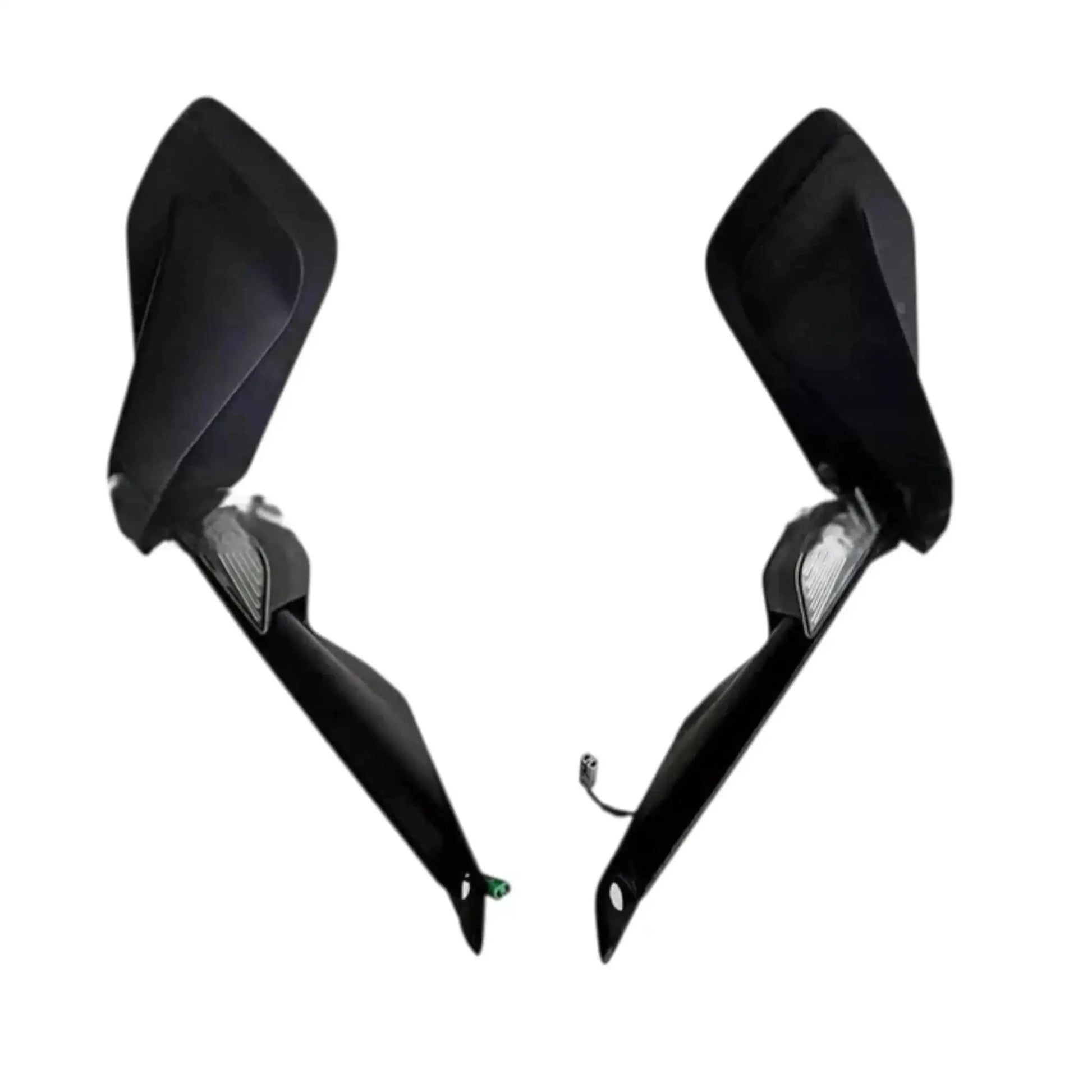 Rear view mirror set with black covers, tinted lenses, and small indicator details
