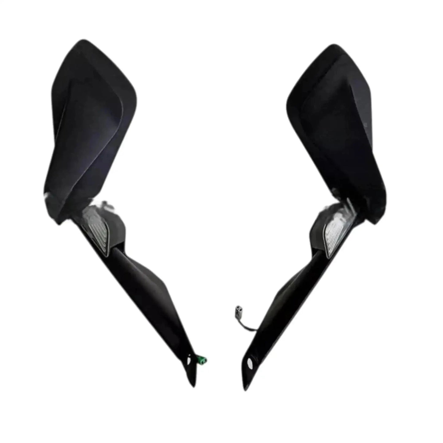 Rear view mirror set, black housings with tinted mirrors and visible indicator lenses