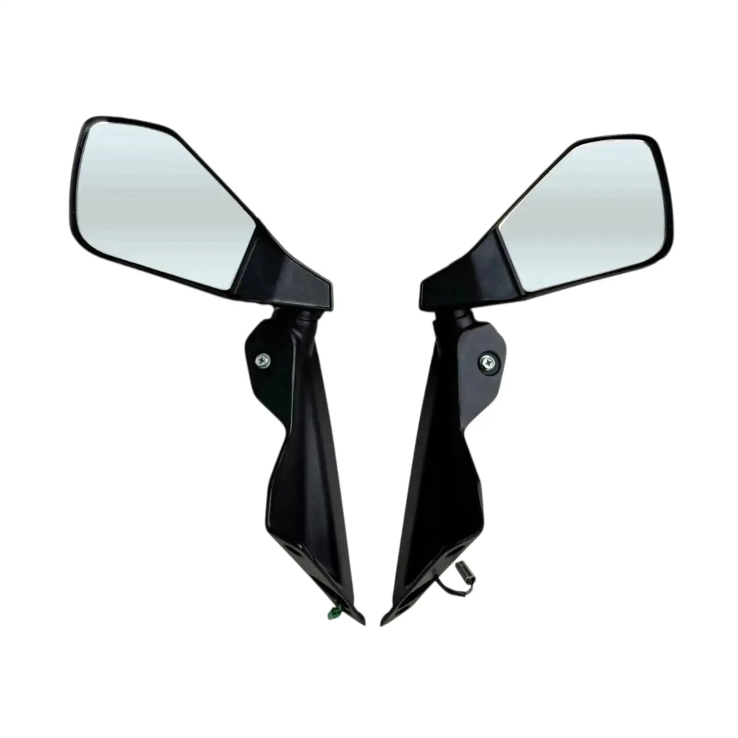 Rear view mirror set with clear glass and black housings, left and right pair
