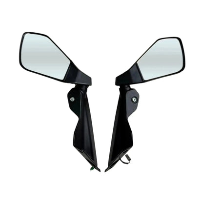 Rear view mirror set with clear glass and black housings, left and right pair