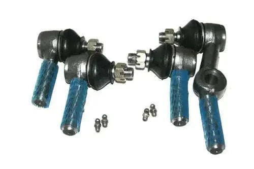 Steering tie rod end kit with blue rubber boots and metal joints, set of four