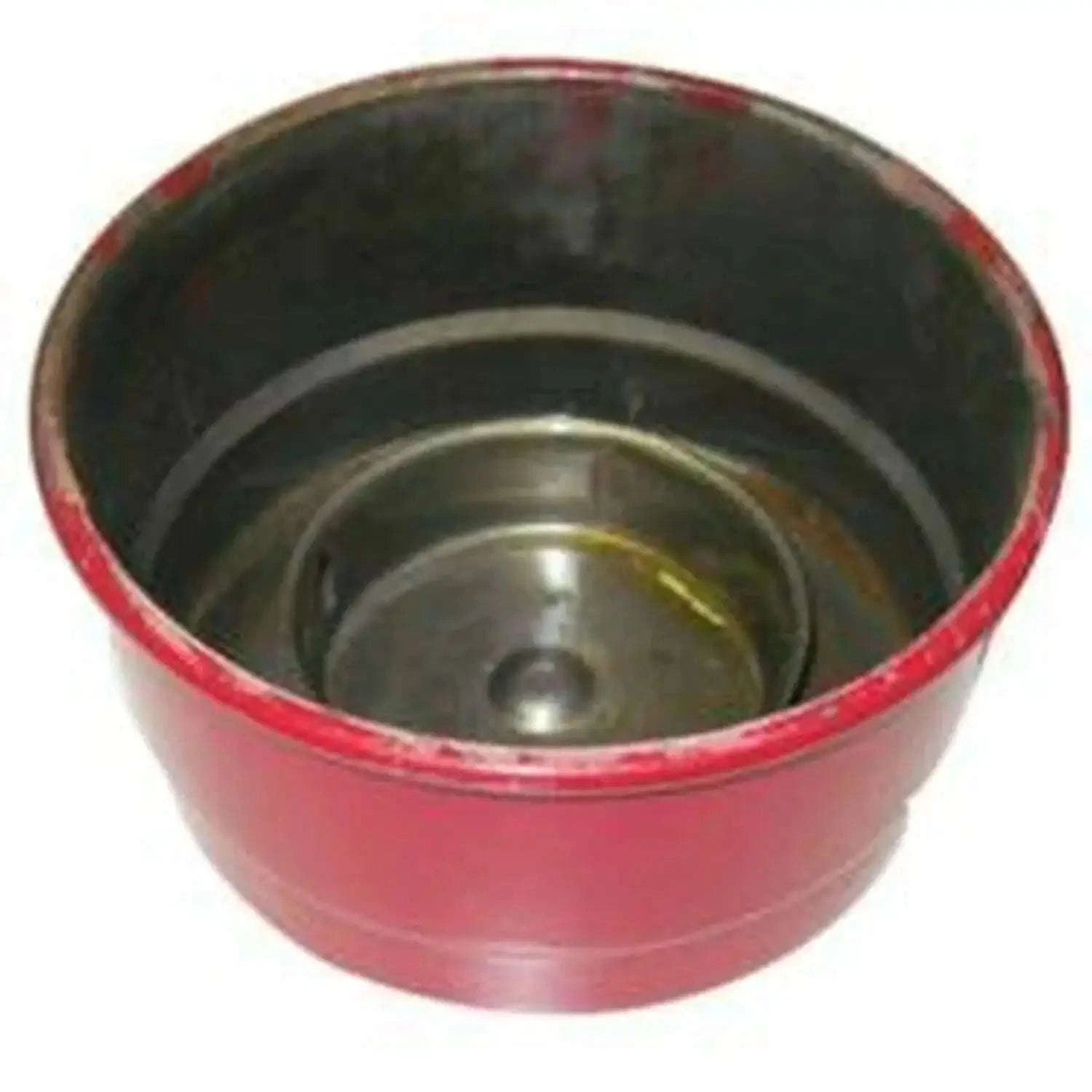 Tractor air cleaner bowl with red outer rim and dark inner metal cup
