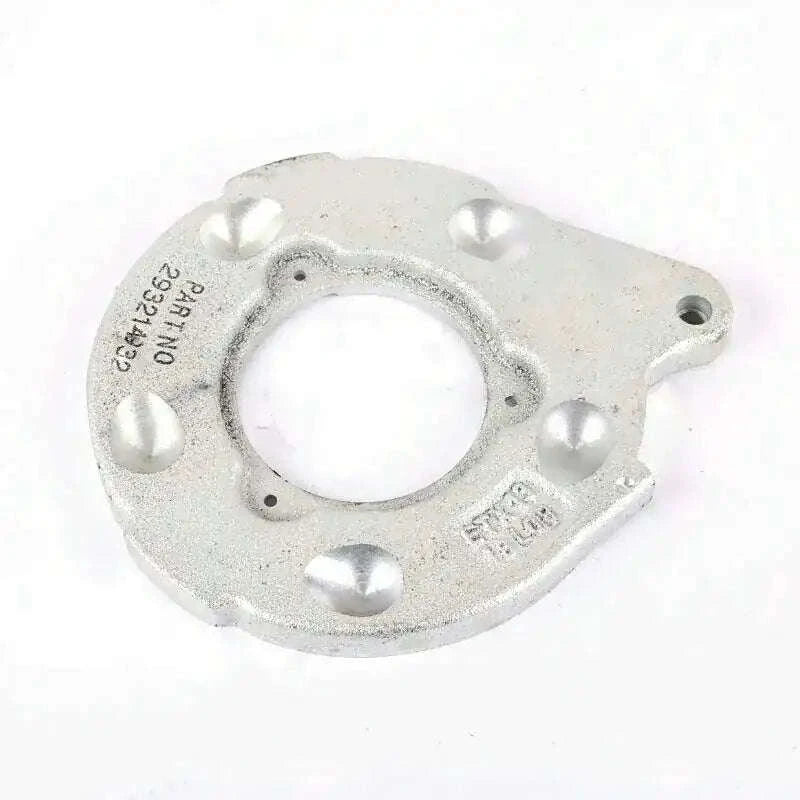 Brake actuating disc with central hole and mounting holes, metal gray.