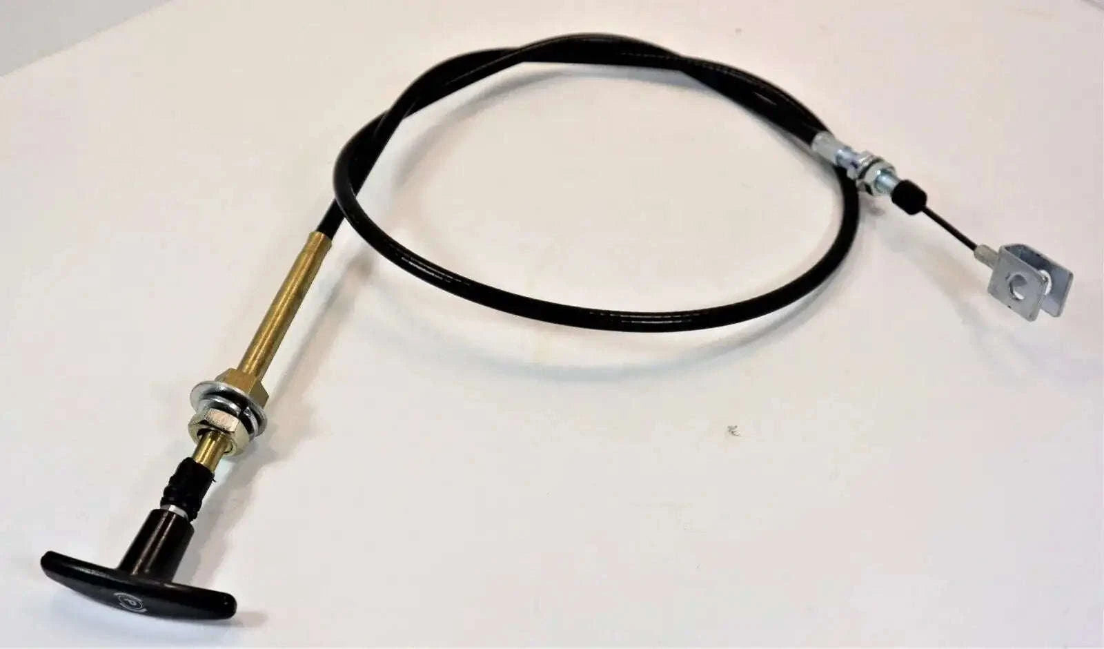 Tractor hand brake cable with black hose and metal fittings, including lever end