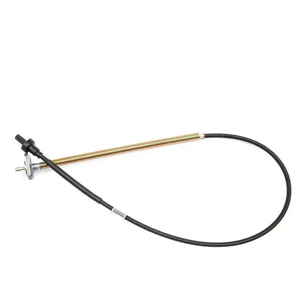 Tractor hour meter cable with black lead, coiled metal section, and connector clip