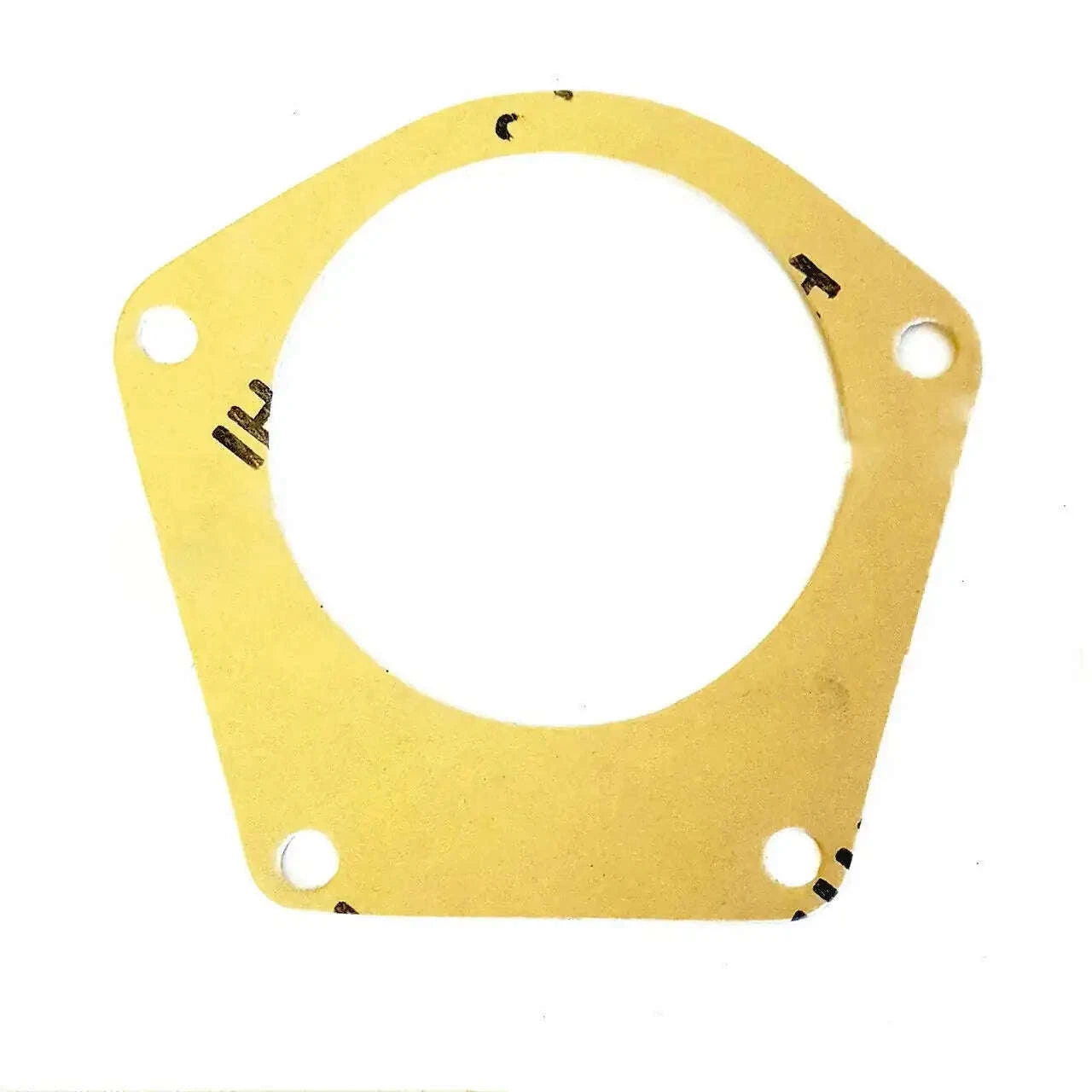 Hydraulic pump gasket with round center cutout and four bolt holes, yellow