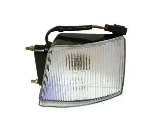 Tractor front parking lamp, left side, clear lens with black housing and wires