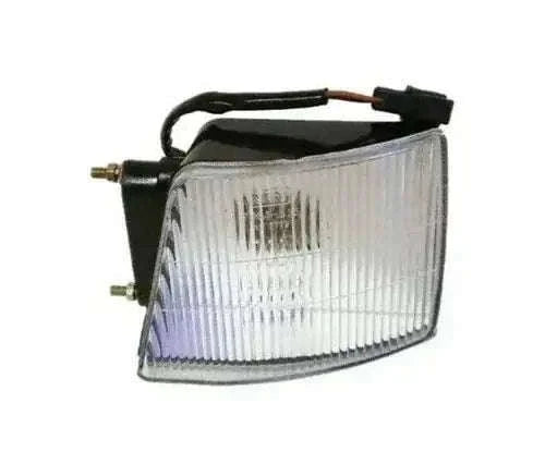 Mahindra tractor front parking lamp, left side, clear lens with black housing and wires