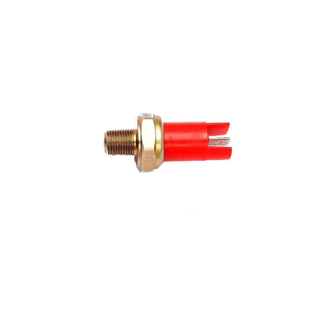 Tractor switch with red plastic body, brass threaded terminal and two spade connectors