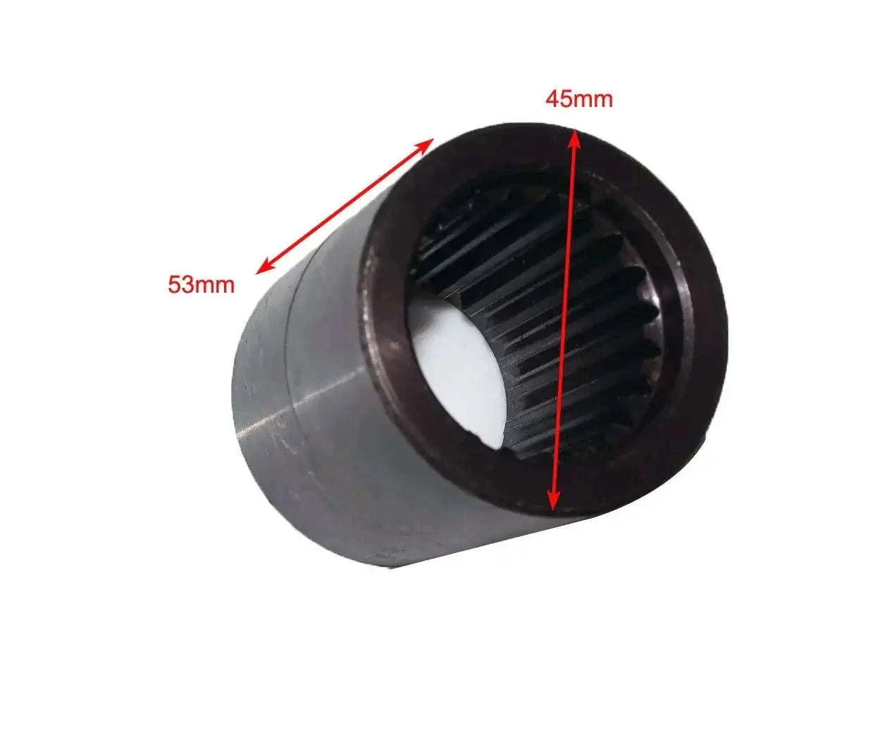 Hydraulic pump drive coupling with 21 splines, dark metal, 53mm outer and 45mm bore
