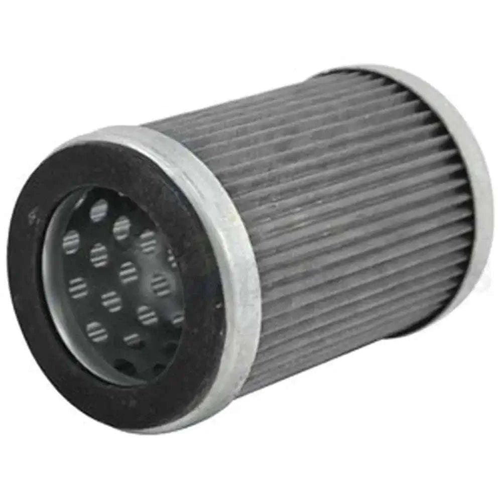Hydraulic pump filter strainer, cylindrical metal body with black end cap and mesh insert