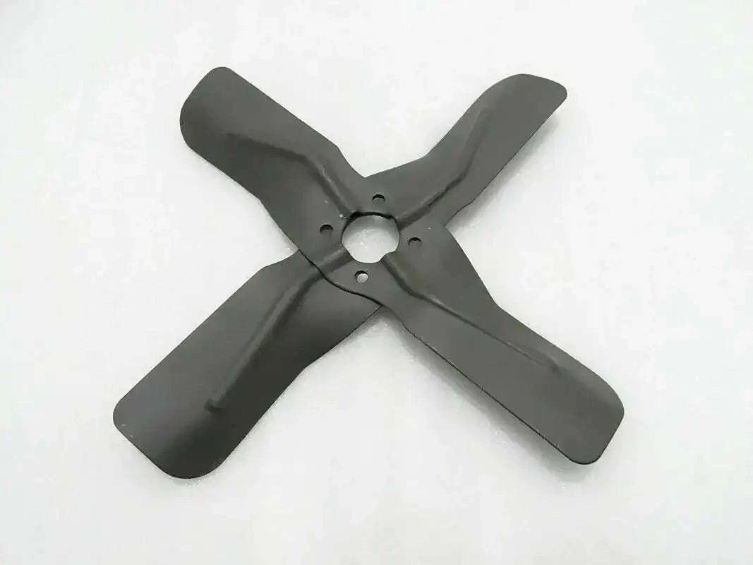Four-blade fan with central hub, dark metal blades