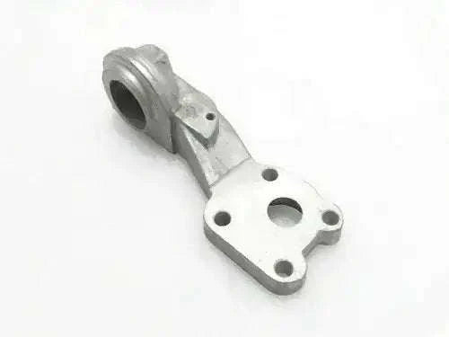Hydraulic pump filter housing with mounting plate and inlet fitting, silver metal