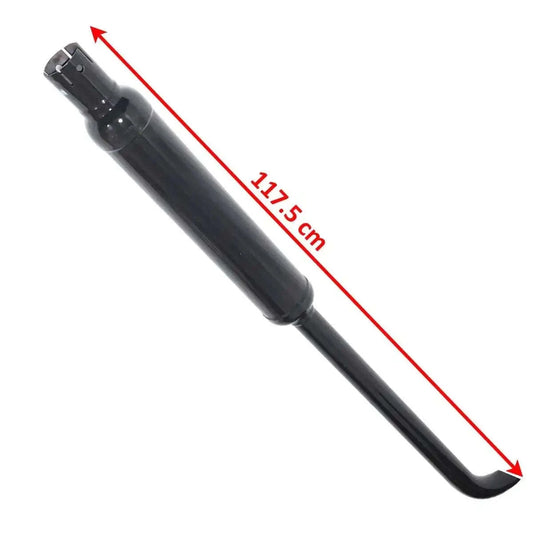 Exhaust silencer muffler pipe with curved outlet and mounting bracket end, black