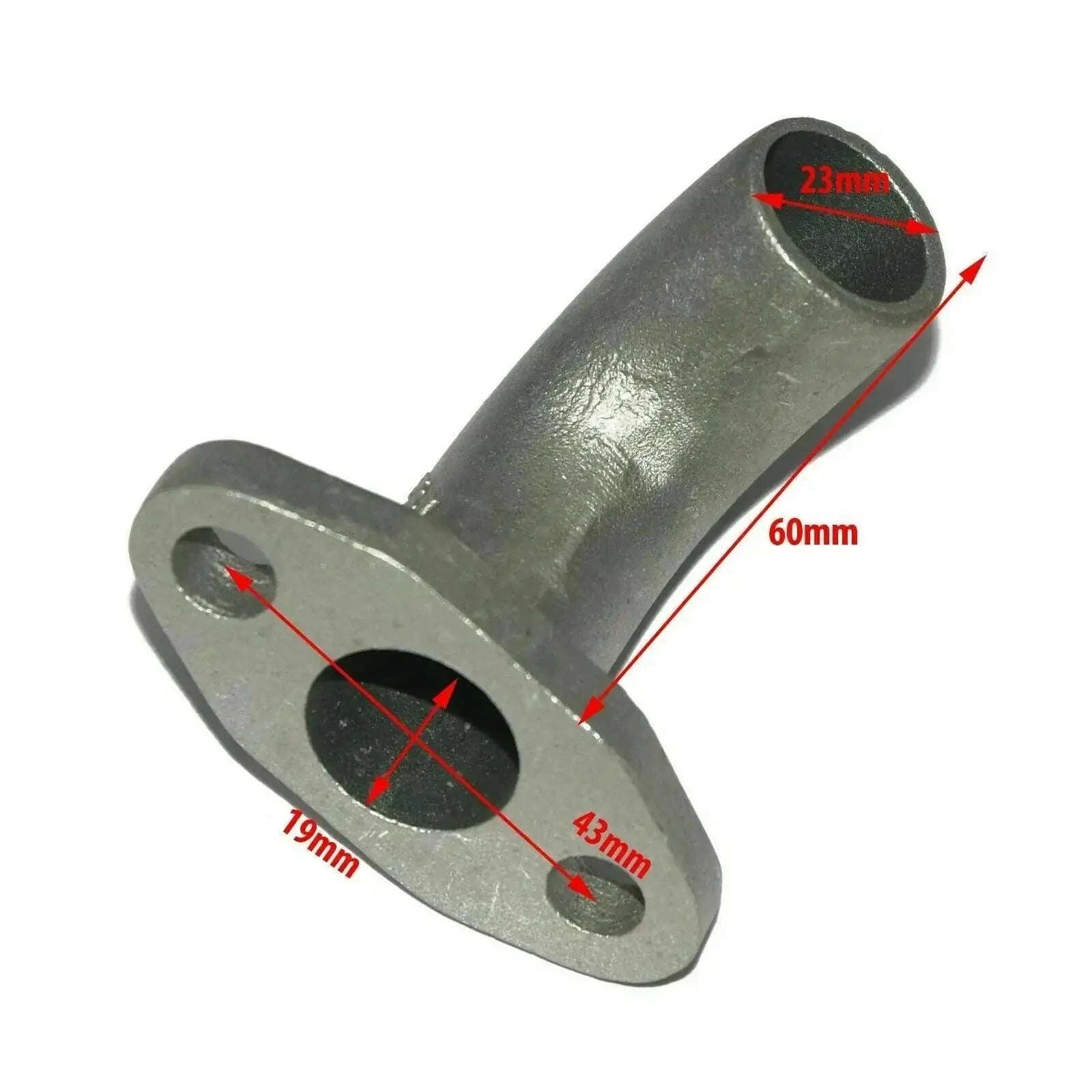 Metal water elbow bypass connection fitting with two bolt holes, dark gray
