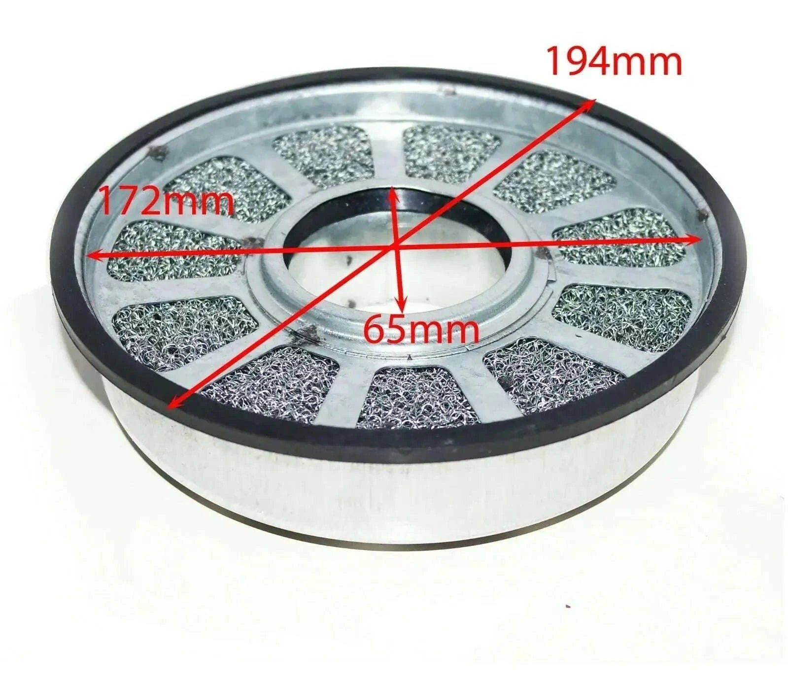 Round oil bath air cleaner filter element with gray metal mesh and black rim