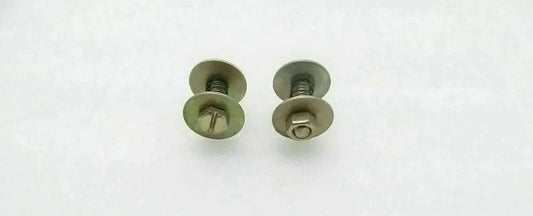 Pair of metal throttle control screw bolts with round heads, light green finish