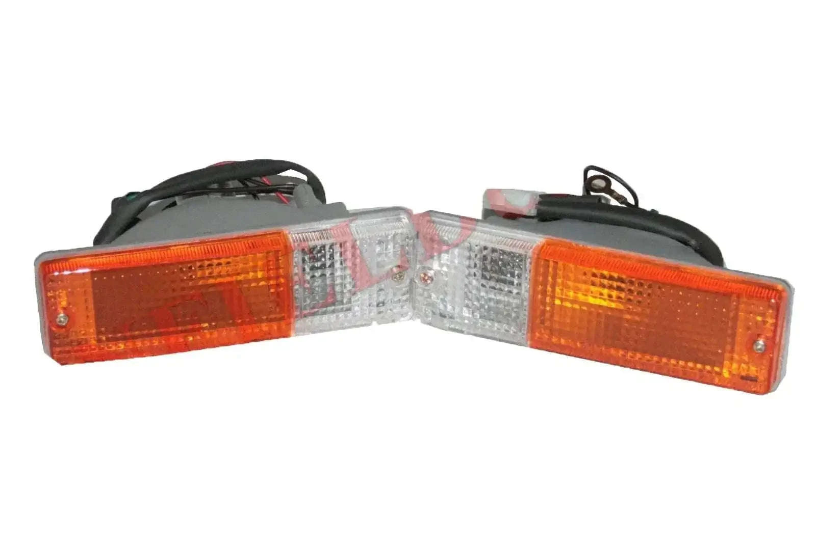 Front parking light assembly with dual orange lenses and clear center, bulb-less