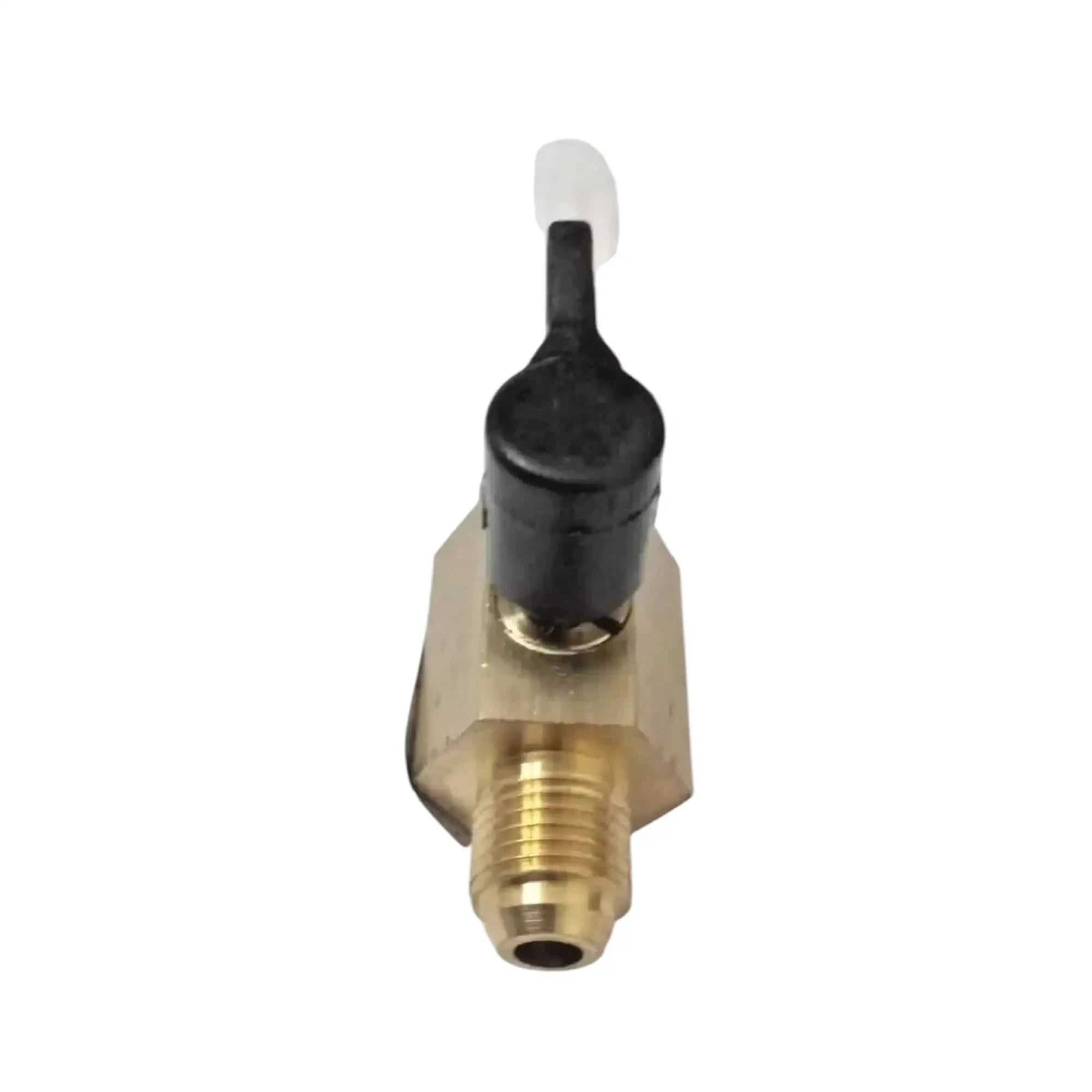 Brass fuel tap switch with black lever and threaded outlet