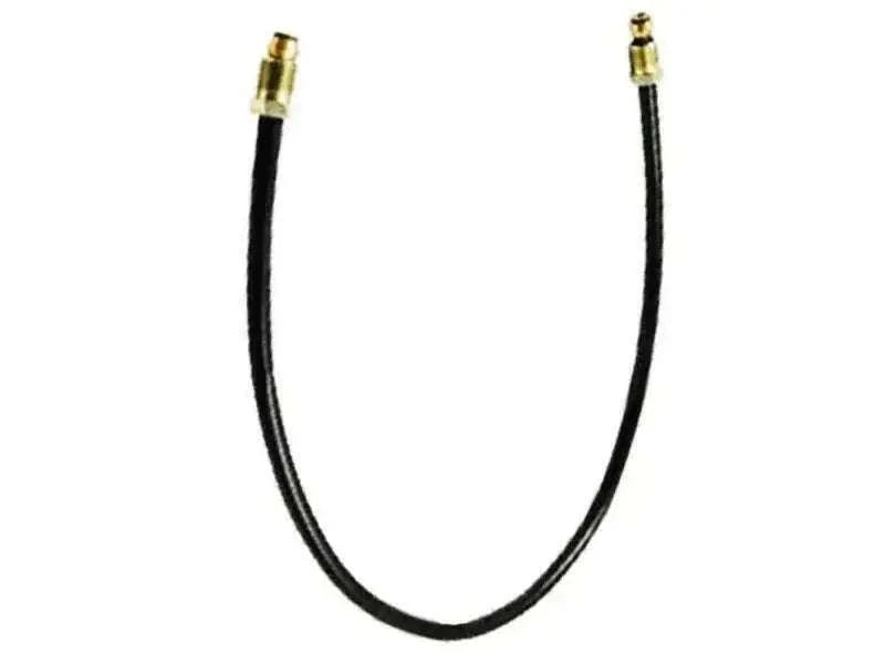Fuel pipe hose with brass fittings, black rubber, curved U shape
