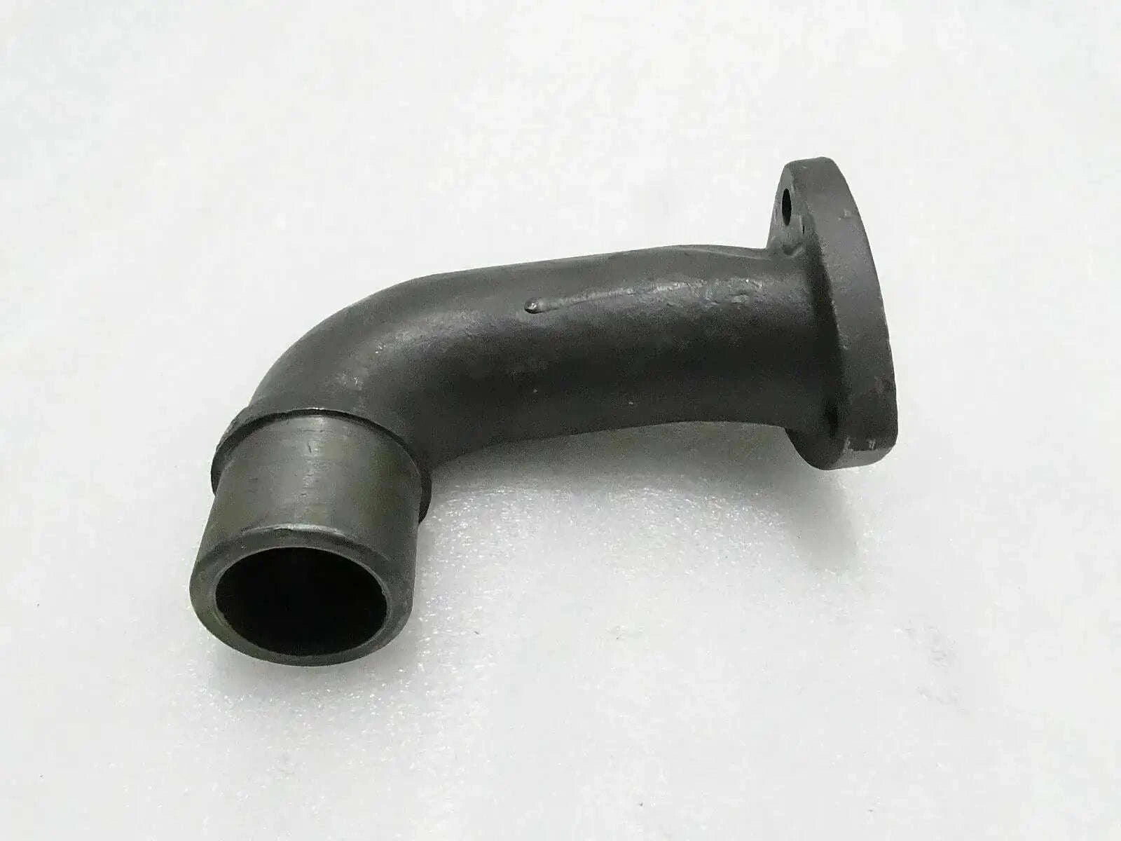 Metal silencer elbow pipe with flanged inlet and curved exhaust bend