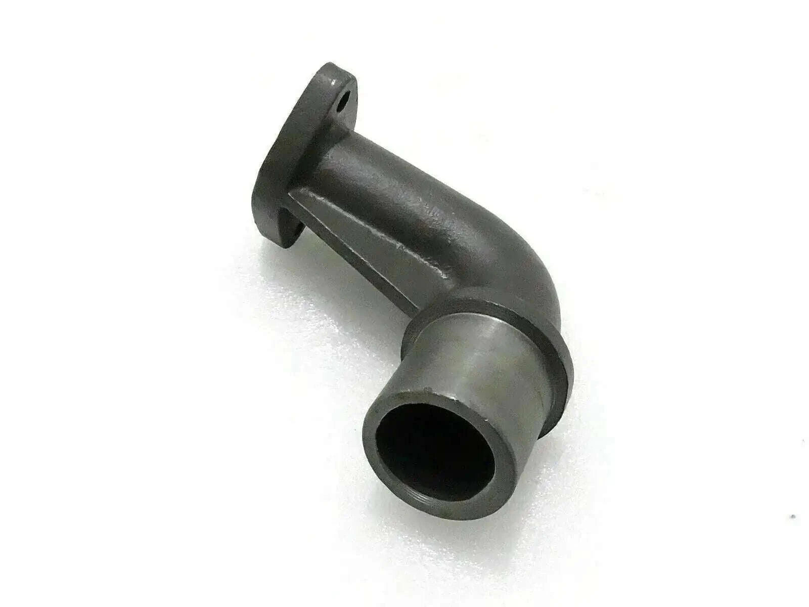 Metal silencer elbow pipe with mounting flange, curved inlet and outlet