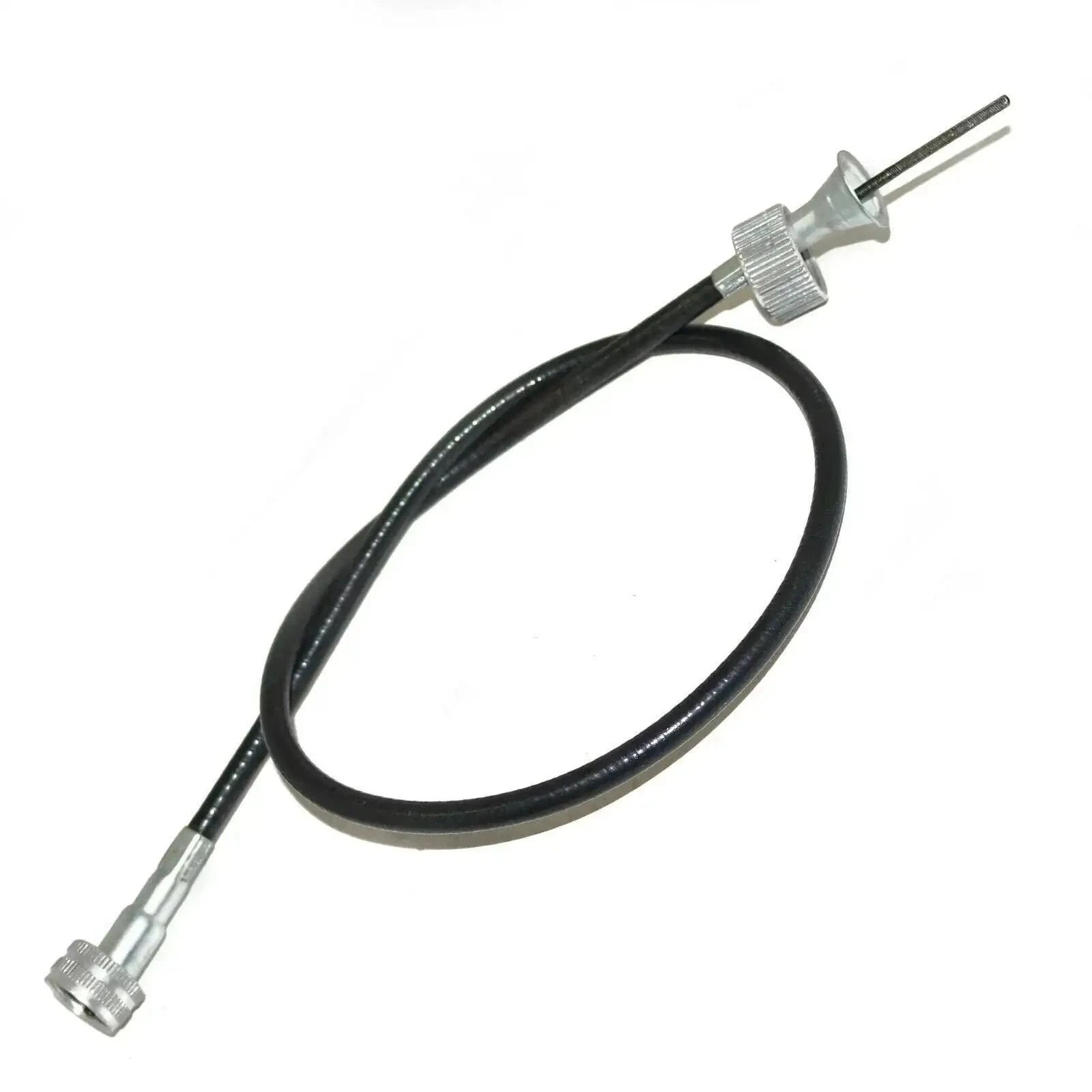 Tachometer cable with black braided jacket and metal fittings
